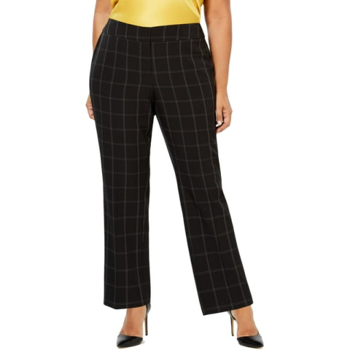 Kasper Plus Black Plaid Pants - Plus Size Formal Trousers