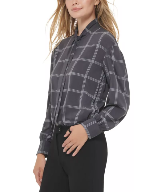 Calvin Klein Plus Size Charcoal Plaid Blouse - Women's Top 2X - Image 3