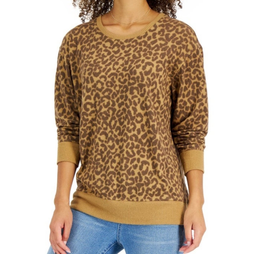 Style & Co Leopard Print Sweater - Brown - XXL - Women's Tops