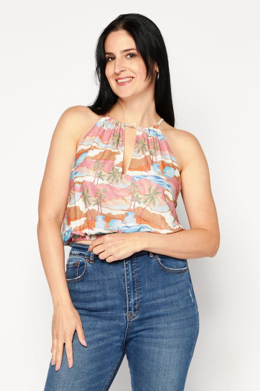 Royalty by Maluma Pink Tropical Halter Top 3XL - Women's Blouse