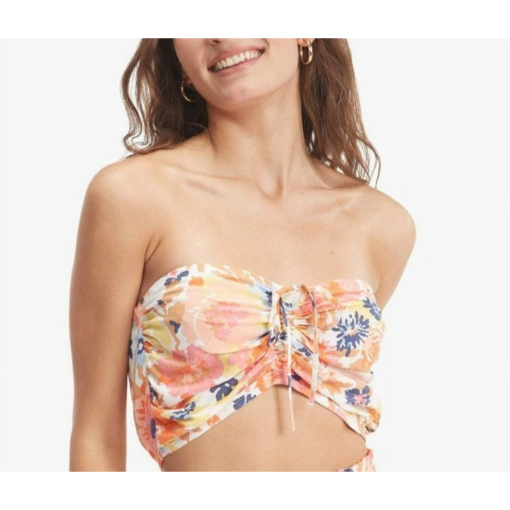 Roxy Floral Ruched Tube Top - White/Coral XS - Women's Tops