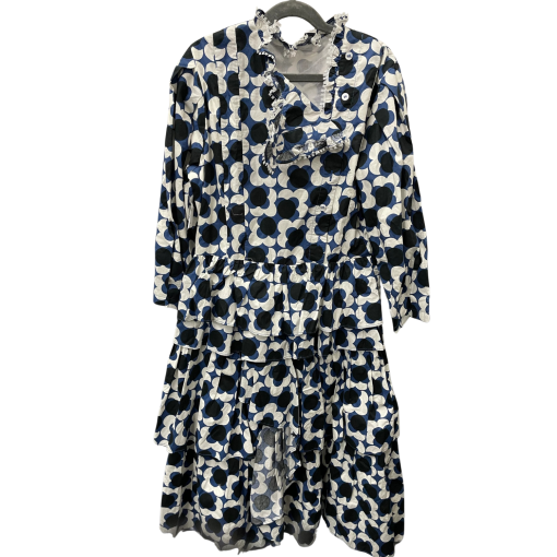 Floral Midi Dress Blue Black White Ruffle Size S - Dresses