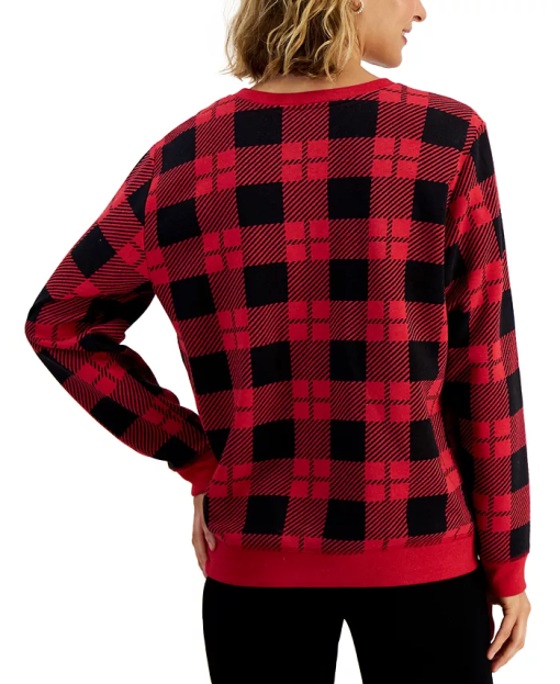 Karen Scott Plus Red Plaid Sweatshirt - Plus Size Pullover - Image 2