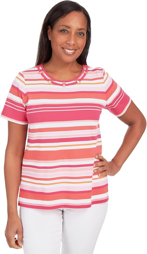 Alfred Dunner Plus Pink Stripe Tee Shirt 2X - Women's Tops