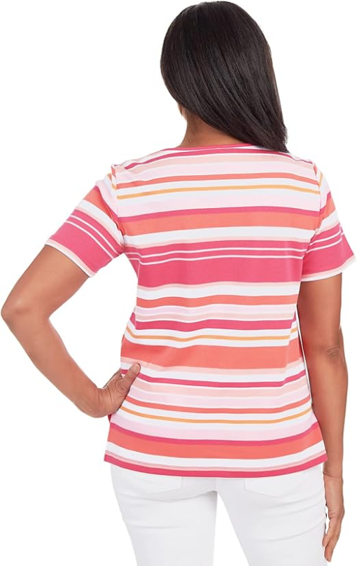 Alfred Dunner Plus Pink Stripe Tee Shirt 2X - Women's Tops - Image 2