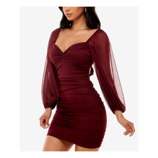 B Darlin Burgundy Ruched Mini Dress - XS - Party Dress - Image 3