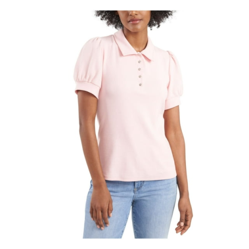 RILEY&RAE Pink Puff Sleeve Polo Shirt - Small - Women's Tops