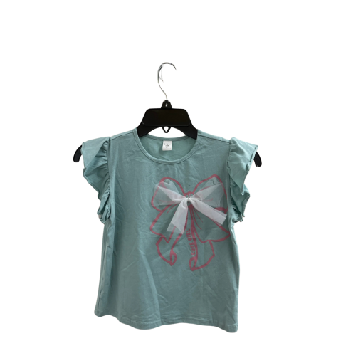 SHEIN Teal Bow Tee - Girls Size 8Y - Ruffle Sleeve Top