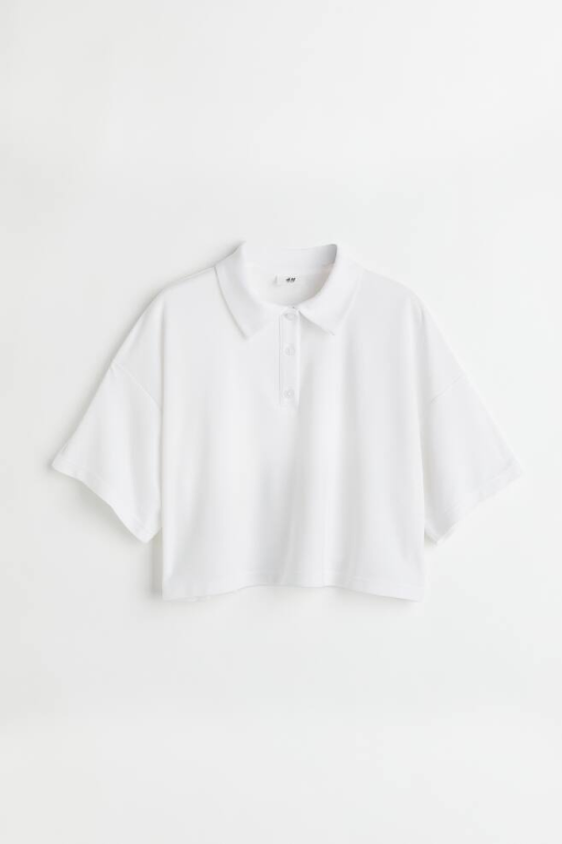 H&M White Cropped Polo Shirt - Women's Size S - Casual Top