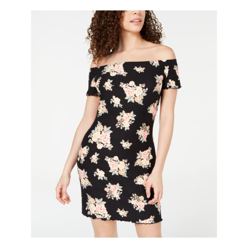 ULTRA FLIRT Black Floral Off Shoulder Dress - Size M - Bodycon Dress