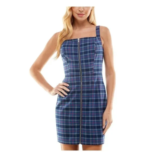 Kingston Grey Plaid Zip Dress Blue M - Women's Dresses