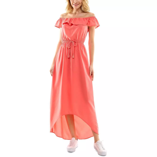 Kingston Coral Off-Shoulder Maxi Dress - Small - Women's Dresses