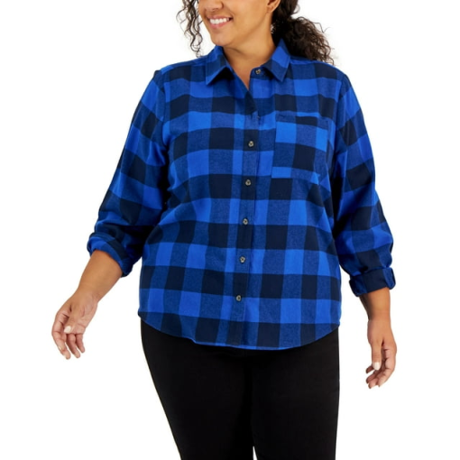 Style & Co Plus Blue Plaid Flannel Shirt - 2X - Women's Tops