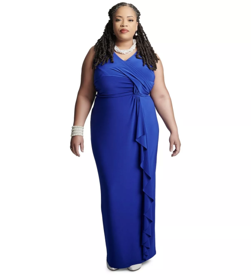 Kasper Royal Blue Ruffle Maxi Dress - XS - Formal Gown