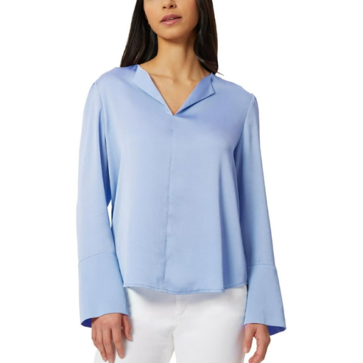 Jones New York Blue V-Neck Blouse, Small, Women's Tops