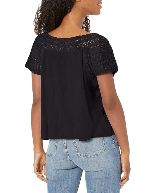 Lucky Brand Black Crochet Top - Women's XL - Boat Neck Blouse - Image 2