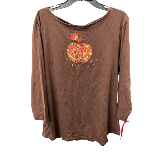 RUDY RD Brown Apple Print Long Sleeve Top XL - Women's Shirt