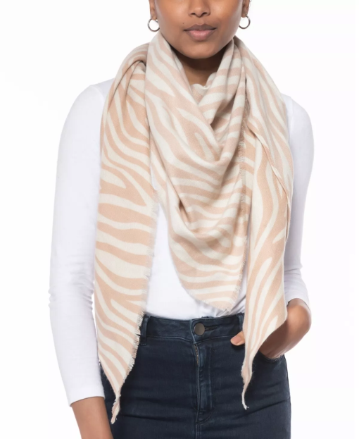 INC Zebra Print Scarf - Beige - OSFA - Women's Scarves