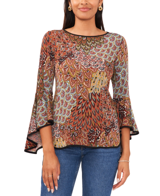 Sam & Jess Petite Paisley Print Blouse - Bell Sleeve Top - PS