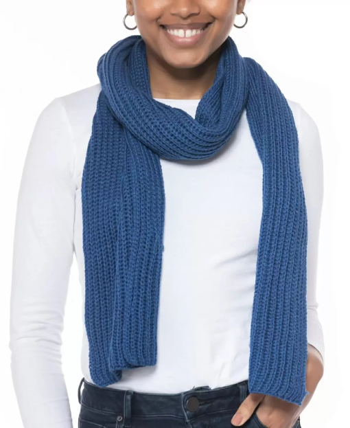 Style & Co Blue Ribbed Knit Scarf - 72" x 10" - Women's Scarves