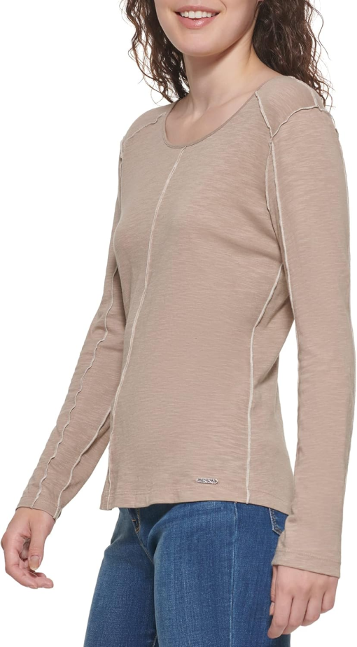 DKNY Shell Pink Long Sleeve Top - Women's Medium T-Shirt - Image 3