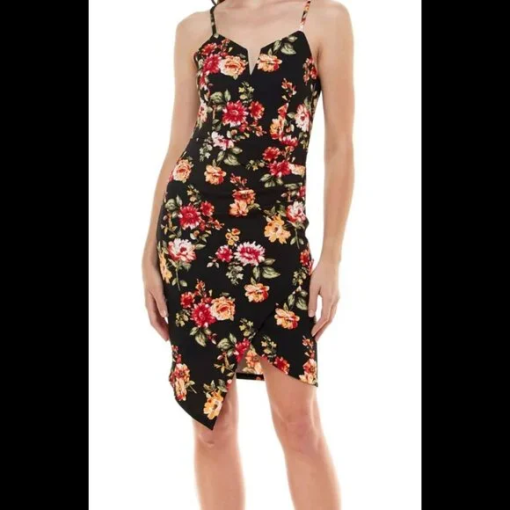 ALMOST FAMOUS Black Floral Bodycon Dress - XL - Party Dress