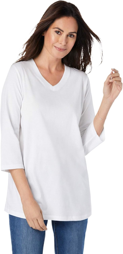 Karen Scott White V-Neck 3/4 Sleeve Top - Women's Shirts - Medium