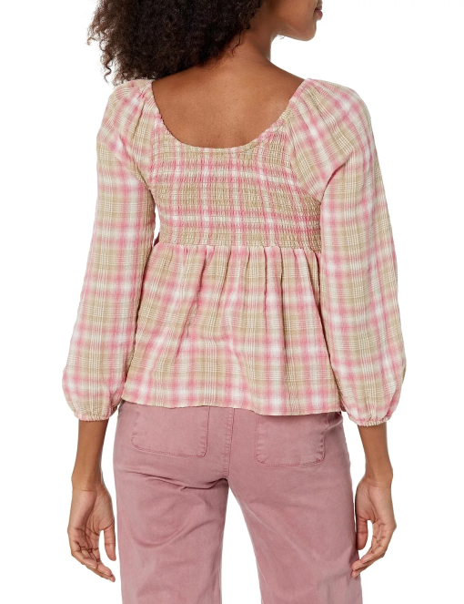 Tommy Jeans Pink Plaid Smocked Top XS - Women's Blouse - Image 2