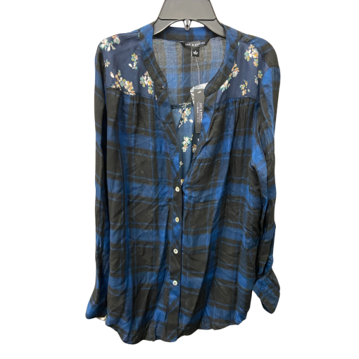 Zac & Rachel Blue Plaid Blouse Medium Floral Top Women's Shirt