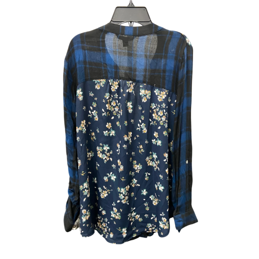 Zac & Rachel Blue Plaid Blouse Medium Floral Top Women's Shirt - Image 2