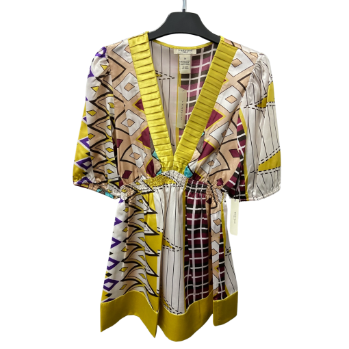 VERTIGO Paris M Silk Dress, Multi-Color, Ikat Print, Women's Wear