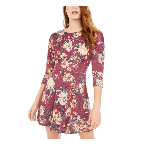 BEBOP Floral Fit & Flare Dress Burgundy XXS - Party Dress