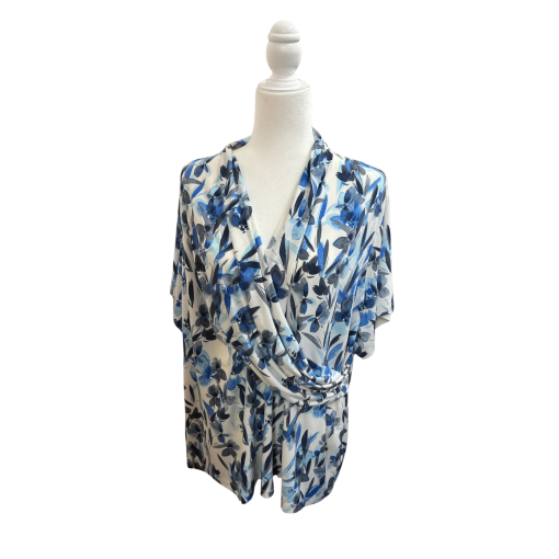 Blue Floral Wrap Top - Size S - Women's Blouse