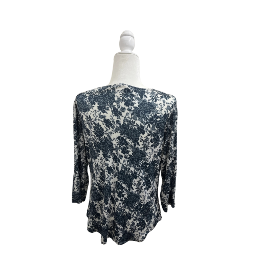 EMALINE Floral Top Small Black & White 3/4 Sleeve Blouse - Image 2