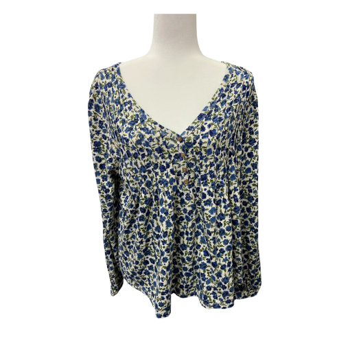 Lucky Brand Blue Floral Blouse - Size M - Women's Tops