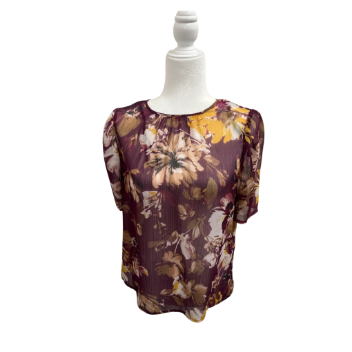 Calvin Klein Floral Blouse Size 8 Burgundy Women's Top