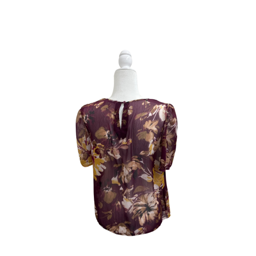 Calvin Klein Floral Blouse Size 8 Burgundy Women's Top - Image 2