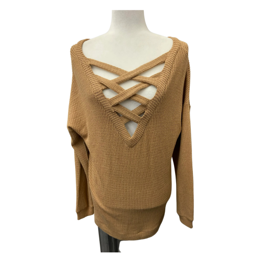 1STATE Camel Criss Cross Sweater - Size L - Women's Knitwear