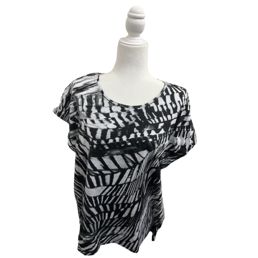 DKNY Black & White Print Top XL - Women's Blouse