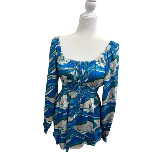 BCBGMAXAZRIA Blue Swirl Blouse Medium - Women's Tops