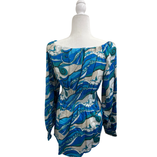 BCBGMAXAZRIA Blue Swirl Blouse Medium - Women's Tops - Image 2