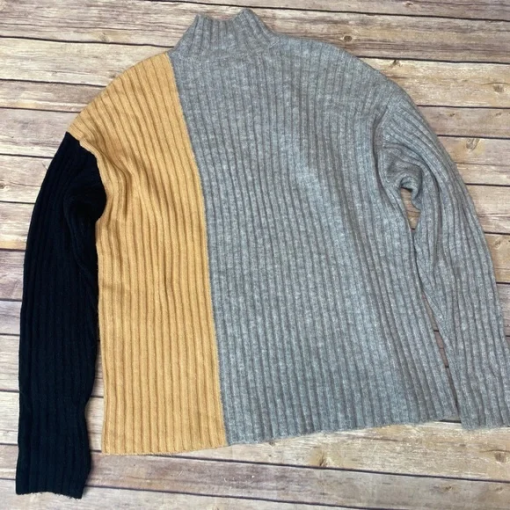 Calvin Klein Colorblock Sweater Gray M Mock Neck Knitwear - Image 2