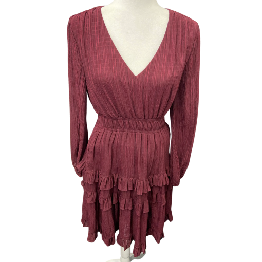 CHETTA Wine Ruffle Dress Size 8 - Women's Mini Dress