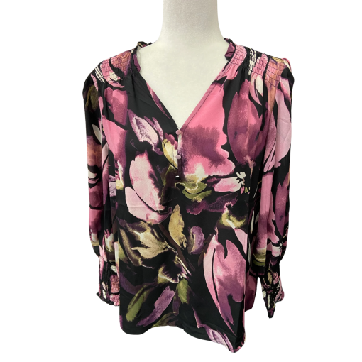 Zac&Rachel Floral Blouse, Pink/Black, Size M, Women's Tops