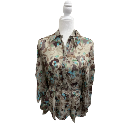 BCBGMAXAZRIA Floral Blouse M Brown Button Up Top