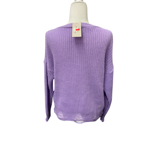 Purple V-Neck Distressed Sweater - Made In Italy - Knitwear - Image 2