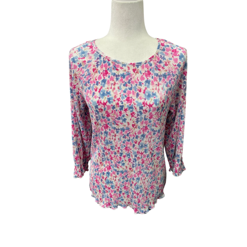 1State Floral Pleated Top - Pink Blue S - Women's Blouse