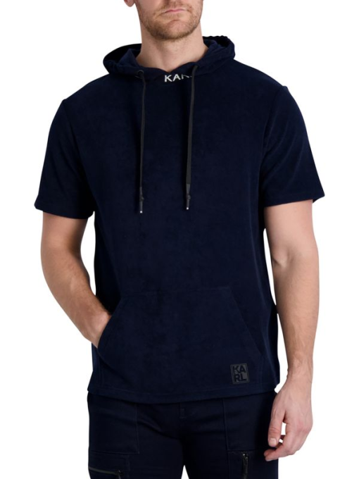 Karl Lagerfeld Navy Terry Hoodie - Men's Large Pullover Sweatshirt