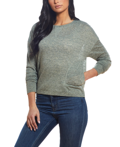 Weatherproof Slub Crewneck Top - Green, XS - Women's T-Shirts