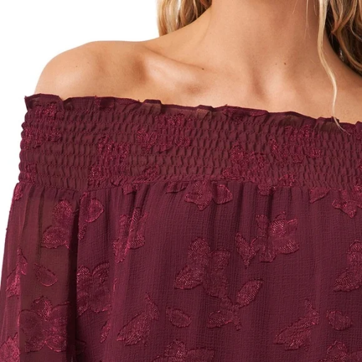 CeCe Burgundy Off-Shoulder Jacquard Blouse - Size M - Women's Tops - Image 3